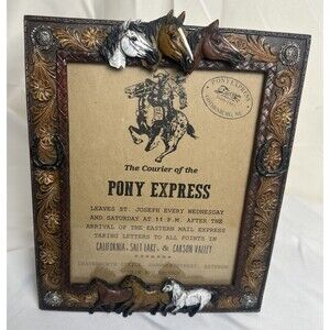 Pony Express Horse Western 8x10 Photo Frame 3D Horseshoe Concho Accents